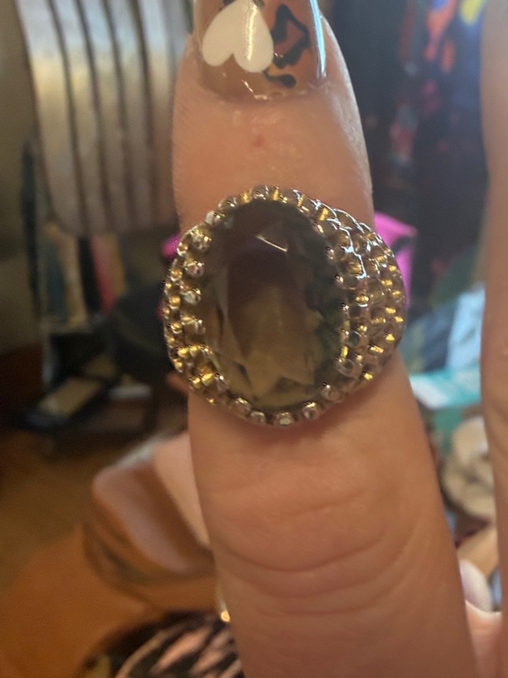 Smoky Crystal Oval Cocktail Ring - SILVER SIZE 6.5-6.75 almost 7
